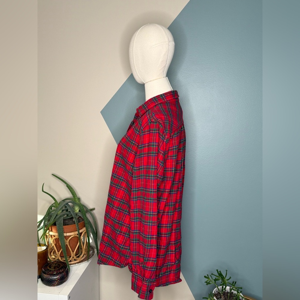 Lands’ End Red Plaid Flannel Shirt Women’s Classic Cotton Tartan Button-Up 12 - Picture 3 of 10